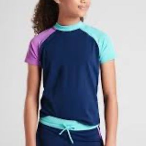 Athleta Girl Colorblock Short Sleeve Rash Guard Swim Top